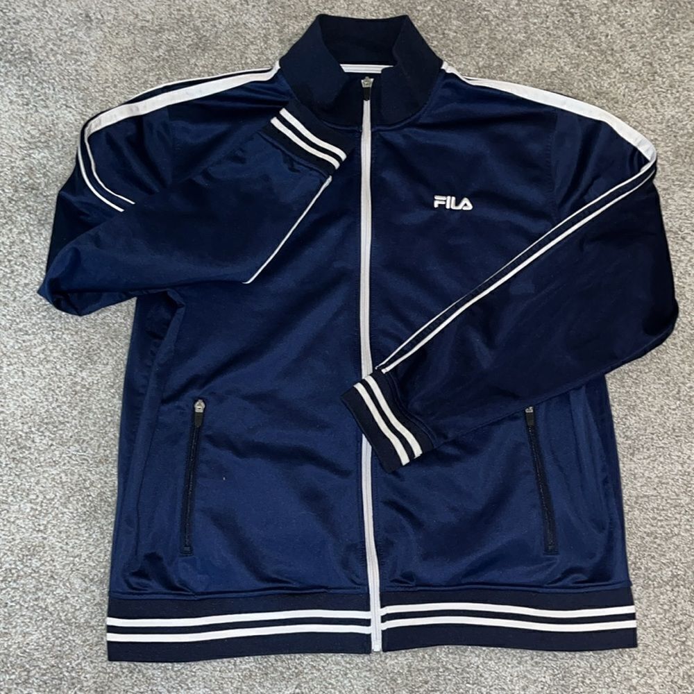 Wow! Fila Blue Crewneck LS Full Zipper Urban Tennis Track Suit Mens Jacket Only